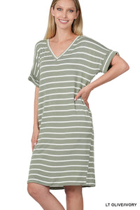 Light Olive/Ivory Short Sleeve Dress