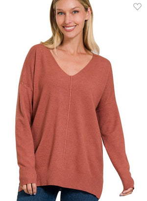 Heather Rust Viscose Front Seam Sweater