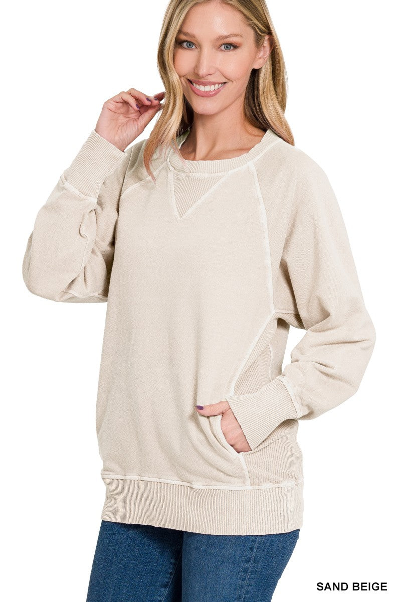 PIGMENT DYED FRENCH TERRY PULLOVER WITH POCKETS