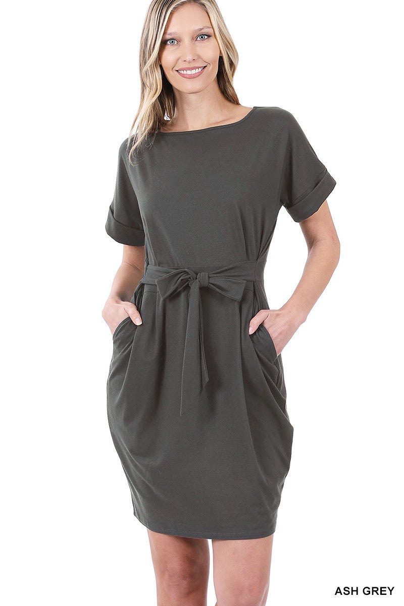 Ash Grey or Deep Camel Belt Dress