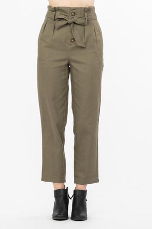 Olive High Waisted Paper Bag Pant