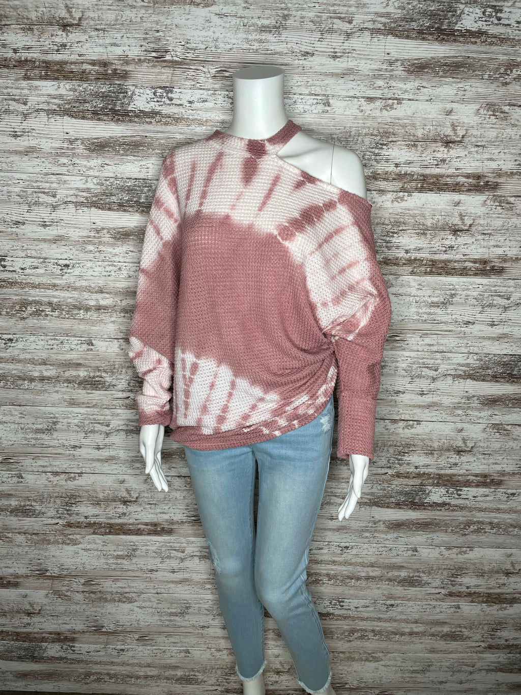 Open Shoulder Pink Tie Dye Long Sleeve