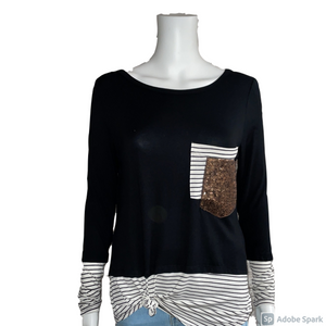 Long Sleeve Black Pocket Top w/Stripes